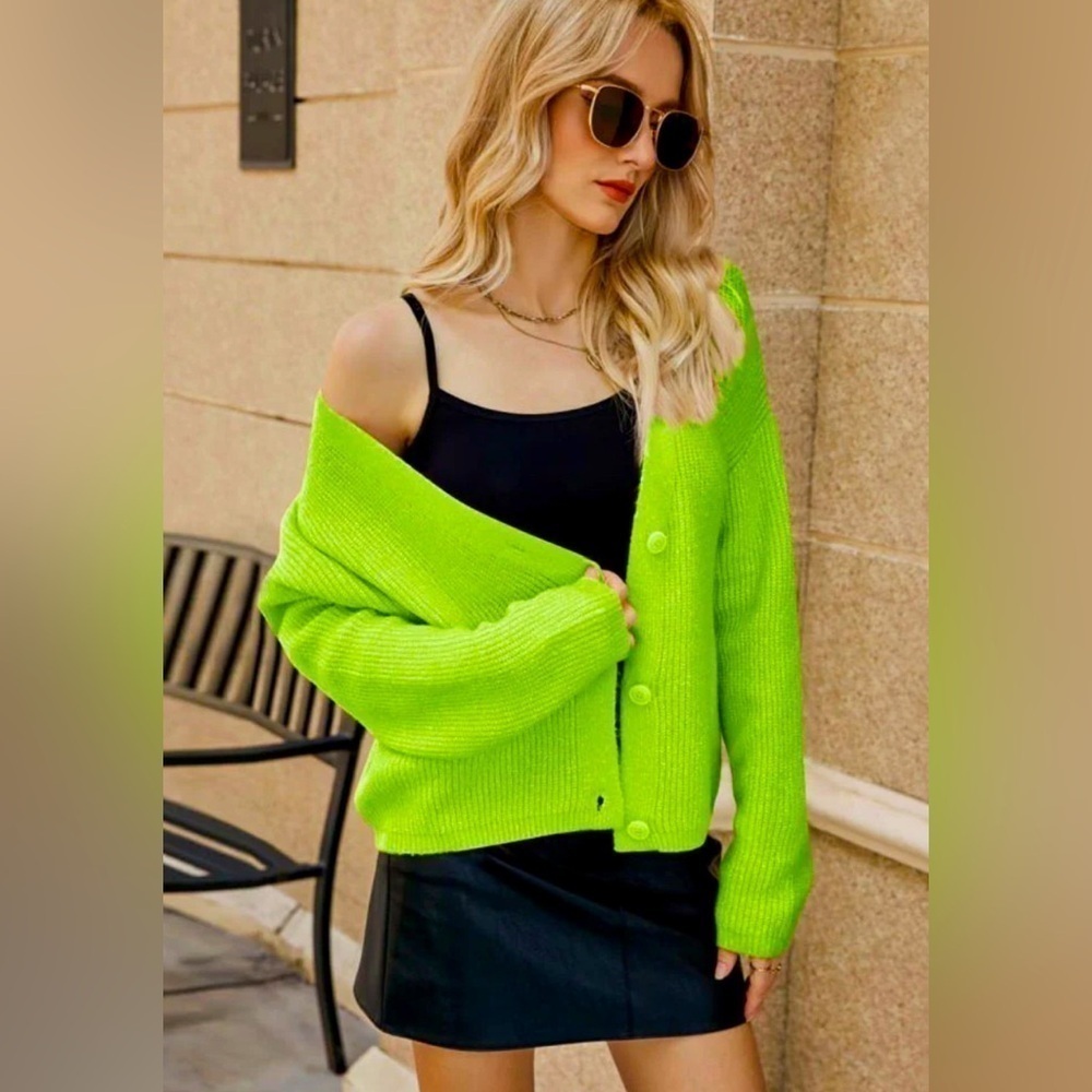 Jon and Anna Contemporary  V NECK DROP SHOULDER BUTTON DOWN RIB KNIT CARDIGAN